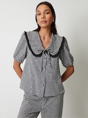 Threadbare Black Gingham Ruffle Collar Puff Sleeve 100% Cotton Blouse - Image 1 of 5