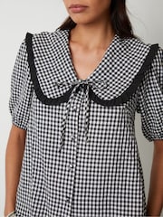 Threadbare Black Gingham Ruffle Collar Puff Sleeve 100% Cotton Blouse - Image 2 of 5