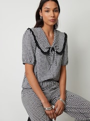 Threadbare Black Gingham Ruffle Collar Puff Sleeve 100% Cotton Blouse - Image 4 of 5