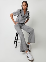 Threadbare Black Gingham Ruffle Collar Puff Sleeve 100% Cotton Blouse - Image 5 of 5