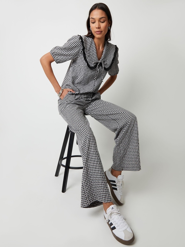 Threadbare Black Gingham Ruffle Collar Puff Sleeve 100% Cotton Blouse - Image 5 of 5