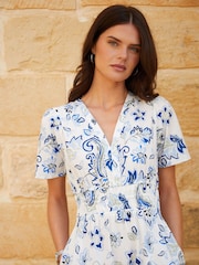 Threadbare Cream Floral Print Shirred Detail Tiered 100% Cotton Midi Dress - Image 2 of 4