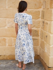 Threadbare Cream Floral Print Shirred Detail Tiered 100% Cotton Midi Dress - Image 4 of 4