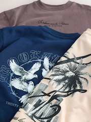 Navy/Stone/Brown Relaxed Fit Graphic Print Short Sleeve T-Shirts 3 Pack (3-16yrs) - Image 6 of 6