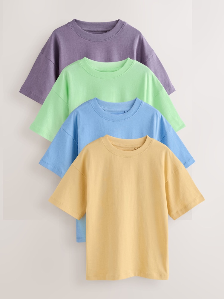 Green/Blue/Yellow/Purple Oversized Fit Short Sleeves T-Shirts 4 Pack (3-16yrs) - Image 1 of 8 Green/Blue/Yellow/Purple Oversized Fit Short Sleeves T-Shirts 4 Pack (3-16yrs) - Image 1 of 8