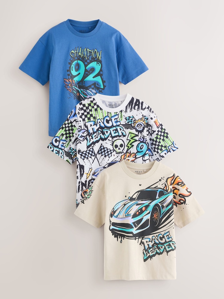 Blue/Ecru/White - حزمة من 3 تيشرتات بكُم قصير وتلبيس قياسي مزينة بتصميم جرافيكي (3-16سنة) - صورة 1 من 11 Blue/Ecru/White - حزمة من 3 تيشرتات بكُم قصير وتلبيس قياسي مزينة بتصميم جرافيكي (3-16سنة) - صورة 1 من 11