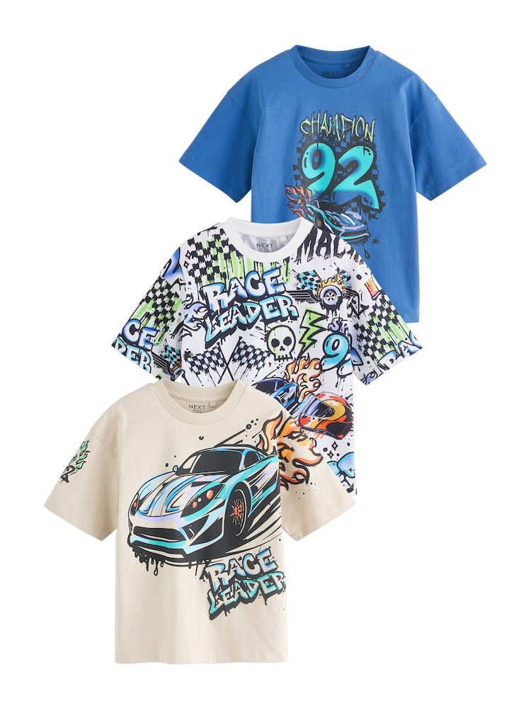 Blue/Ecru/White - حزمة من 3 تيشرتات بكُم قصير وتلبيس قياسي مزينة بتصميم جرافيكي (3-16سنة) - صورة 11 من 11 Blue/Ecru/White - حزمة من 3 تيشرتات بكُم قصير وتلبيس قياسي مزينة بتصميم جرافيكي (3-16سنة) - صورة 11 من 11