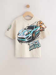 Blue/Ecru/White Regular Fit Graphic Print Short Sleeve T-Shirts 3 Pack (3-16yrs) - Image 9 of 11