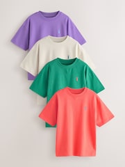 Green/Ecru/Coral/Purple Relaxed Fit Short Sleeve T-Shirts 4 Pack (3-16yrs) - Image 1 of 8
