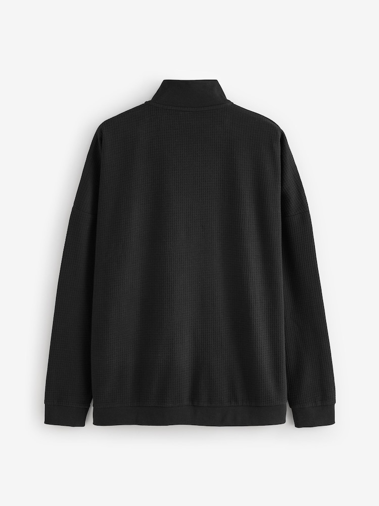 HUGO Black Waffle Zip Through Jacket - Image 2 of 4