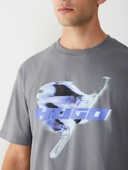 HUGO Grey Graphic Print Logo T-Shirt - Image 4 of 4