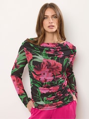 Star by Julien MacDonald Black Cap Sleeve Printed Mesh Top - Image 2 of 6