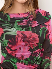 Star by Julien MacDonald Black Cap Sleeve Printed Mesh Top - Image 5 of 6