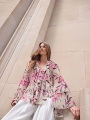 Star by Julien MacDonald Cream Fluted Sleeve Printed Blouse - Image 1 of 2