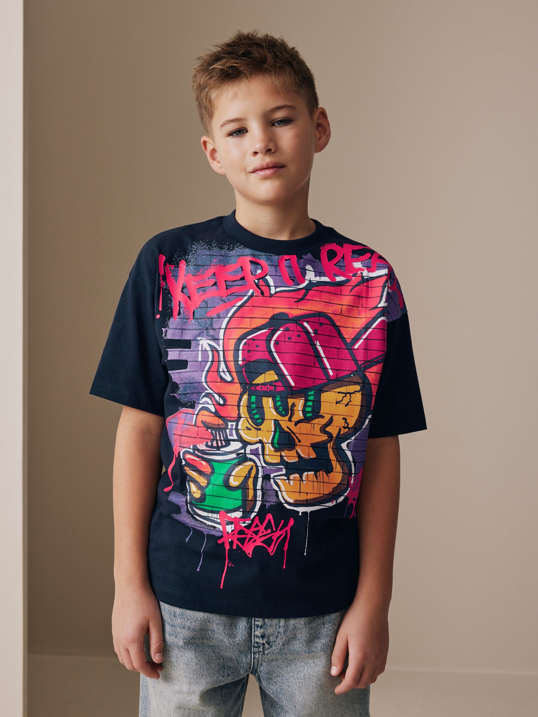 Buy Navy Graffiti Skull Short Sleeve Graphic T-Shirt (3-16yrs
