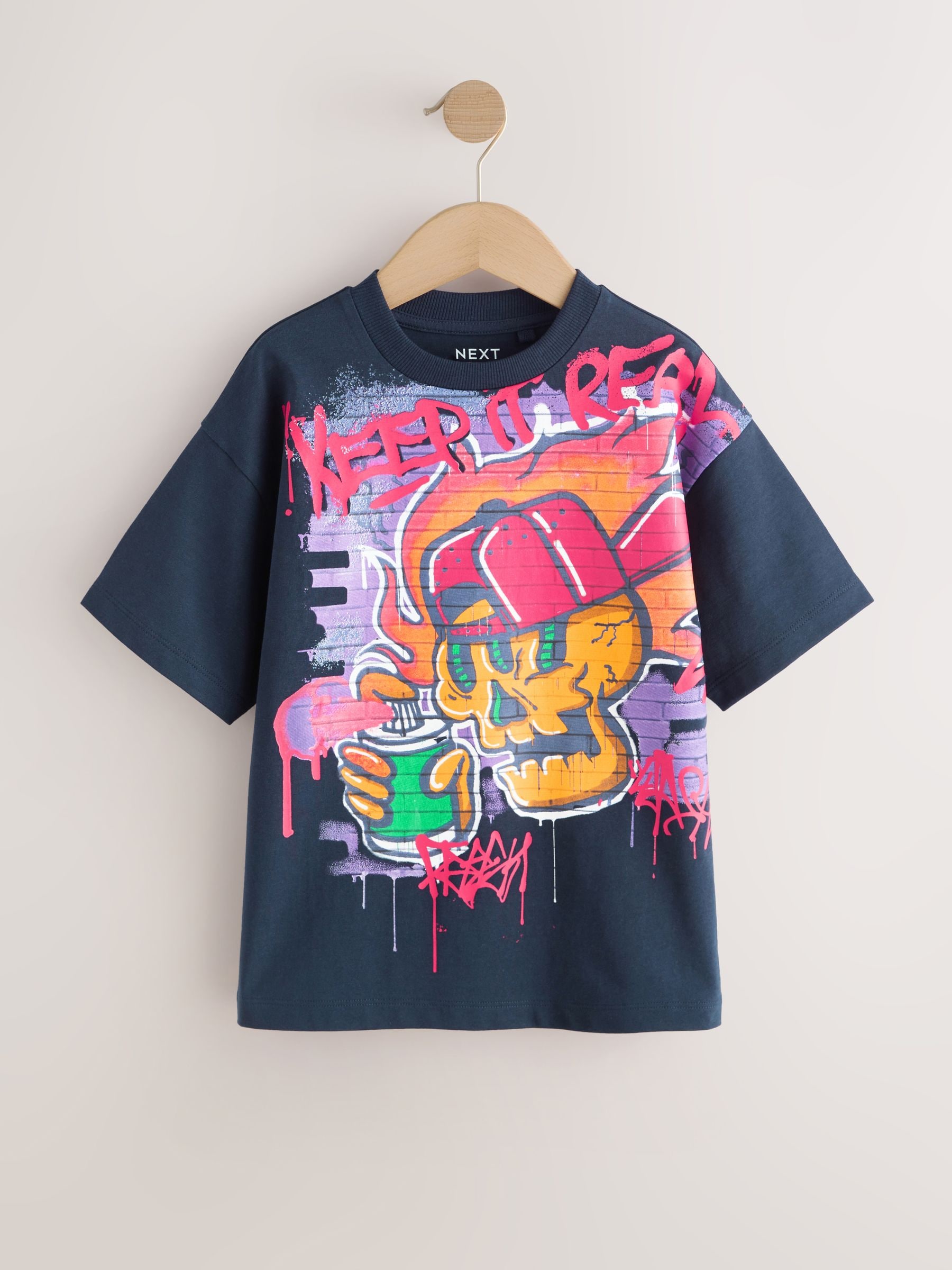 Buy Navy Graffiti Skull Short Sleeve Graphic T-Shirt (3-16yrs