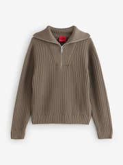 HUGO Grey Rib Knitted 1/4 Jumper - Image 1 of 1