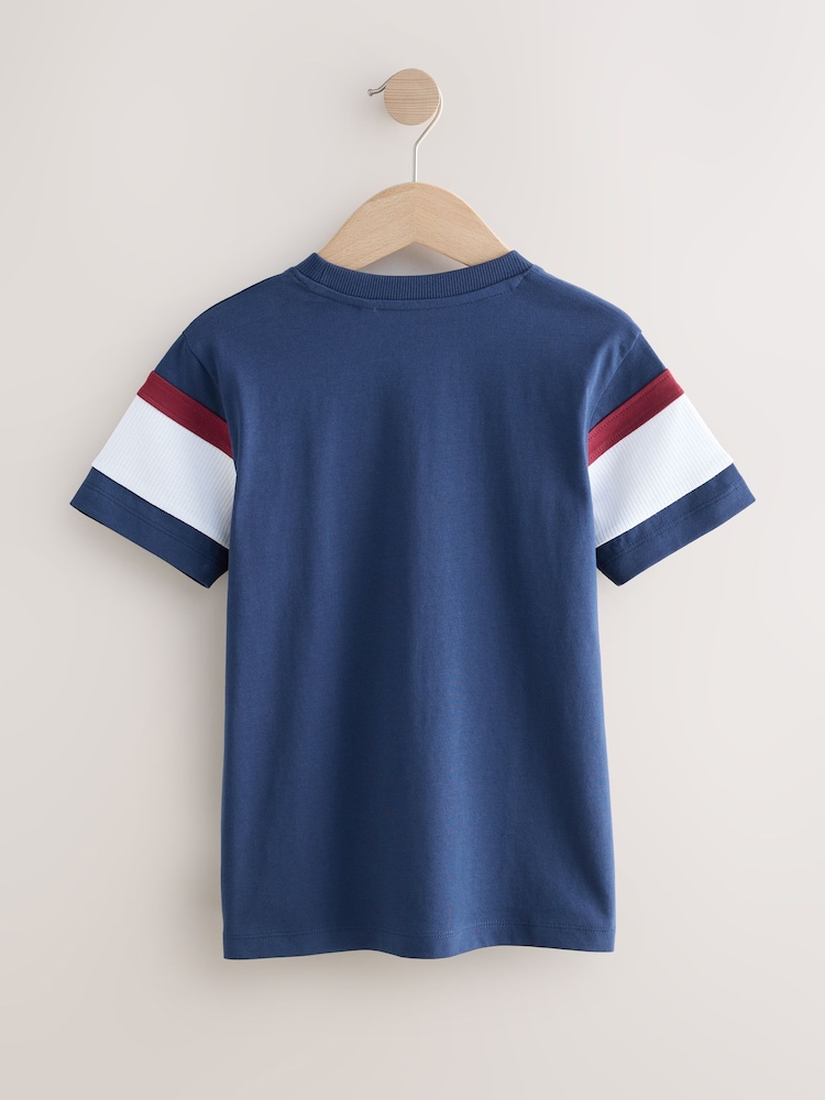 Navy Blue/Red Colourblock Short Sleeve T-Shirt (3-16yrs) - Image 2 of 4