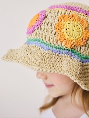 Little Bird by Jools Oliver Scalloped Edge Straw Effect Rainbow Flower Hat - Imaginea 2 din 4