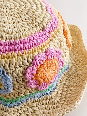 Little Bird by Jools Oliver Scalloped Edge Straw Effect Rainbow Flower Hat - Imaginea 4 din 4