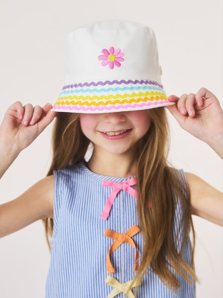 Little Bird by Jools Oliver White Pastel Rainbow Rik Rak Bucket Hat - Image 1 of 5 Little Bird by Jools Oliver White Pastel Rainbow Rik Rak Bucket Hat - Image 1 of 5