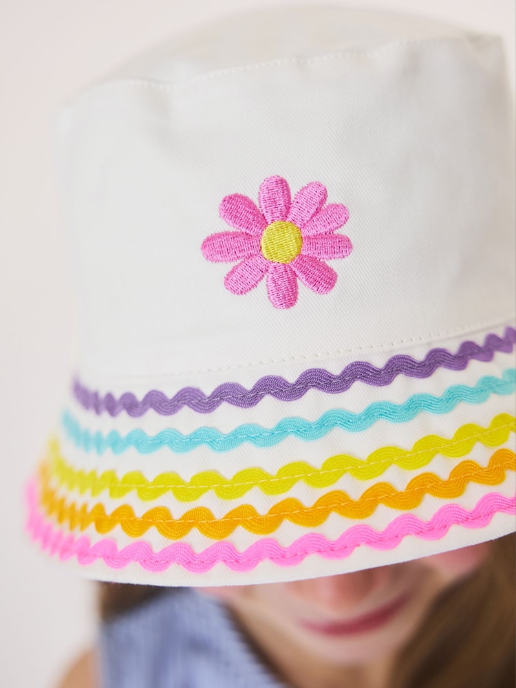 Little Bird by Jools Oliver White Pastel Rainbow Rik Rak Bucket Hat - Image 2 of 5 Little Bird by Jools Oliver White Pastel Rainbow Rik Rak Bucket Hat - Image 2 of 5