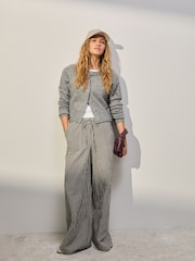 Black/White Textured Gingham Wide Leg Trousers - Image 1 of 4