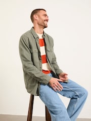 FatFace Bugle Dusky Green Long Sleeve Garment Dye Utility Shirt - Image 5 of 6