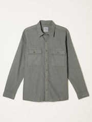 FatFace Bugle Dusky Green Long Sleeve Garment Dye Utility Shirt - Image 6 of 6