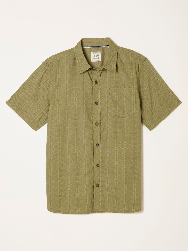 FatFace Green Short Sleeve Triangle Geo Print Shirt - Image 5 of 5