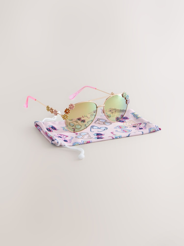 Little Bird by Jools Oliver Pink Pastel Rainbow Flower Avaitor Sunglasses - Image 1 of 4