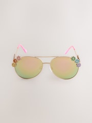 Little Bird by Jools Oliver Pink Pastel Rainbow Flower Avaitor Sunglasses - Image 3 of 4