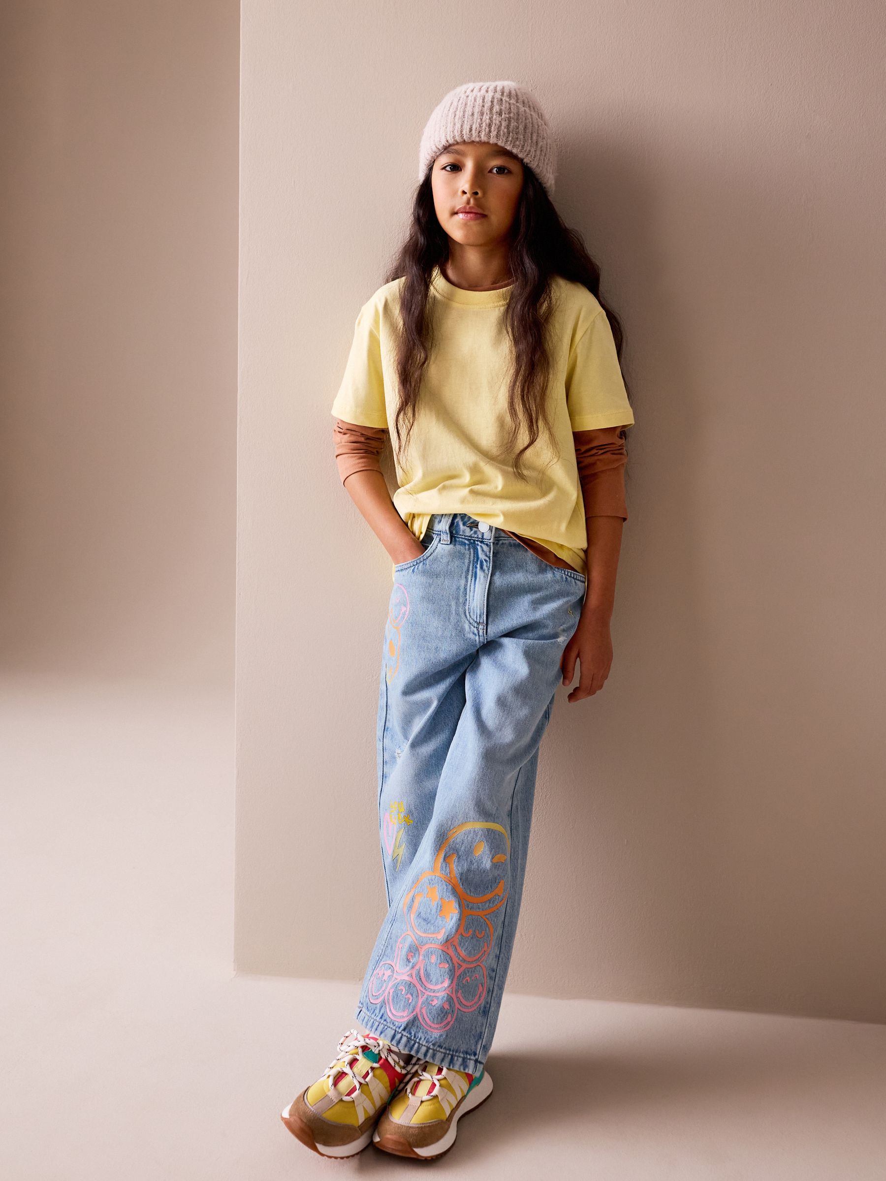 Buy Mid Blue SmileyWorld® Print Wide Leg Jeans (3-16yrs) from Next