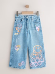 Mid Blue SmileyWorld® Print Wide Leg Jeans (3-16yrs) - Image 5 of 8