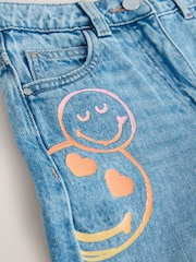 Mid Blue SmileyWorld® Print Wide Leg Jeans (3-16yrs) - Image 7 of 8