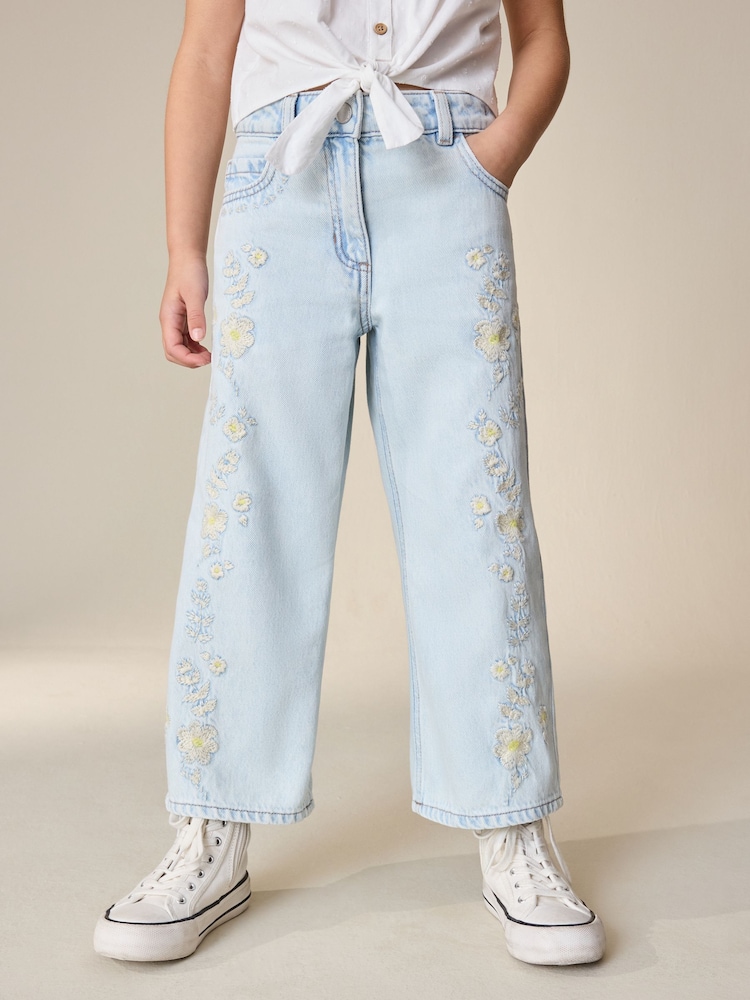 Albastru deschis - Floral larg cu broderie Blugi (3-16yri) - Imaginea 2 din 8