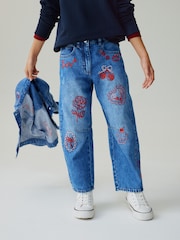 Mid Blue Embroidered Barrel Jeans (3-16yrs) - Image 1 of 8