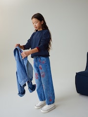 Mid Blue Embroidered Barrel Jeans (3-16yrs) - Image 4 of 8