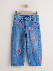 Mid Blue Embroidered Barrel Jeans (3-16yrs) - Image 5 of 8