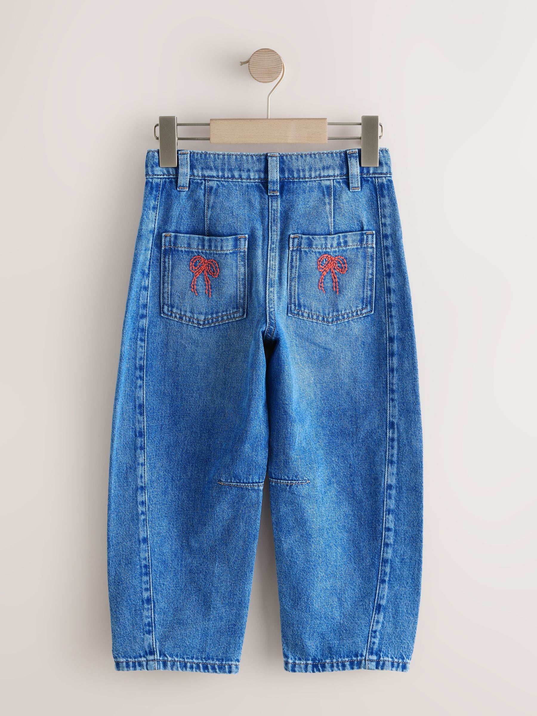 Buy Mid Blue Embroidered Barrel Jeans (3-16yrs) from Next USA