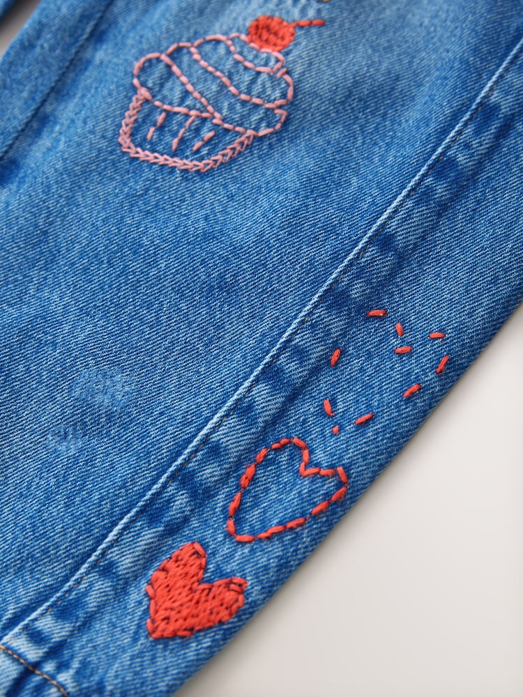 Mid Blue Embroidered Barrel Jeans (3-16yrs) - Image 8 of 8