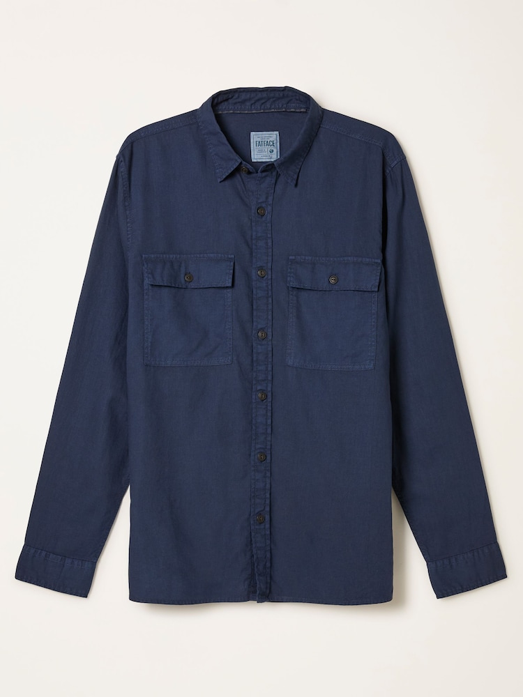 FatFace Bugle Navy Long Sleeve Garment Dye Utility Shirt - Image 5 of 5