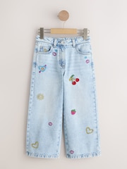 Light Blue Denim Embroidered Wide Leg Jeans (3-16yrs) - Image 1 of 4