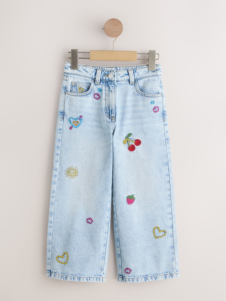 Light Blue Denim Embroidered Wide Leg Jeans (3-16yrs) - Image 1 of 4