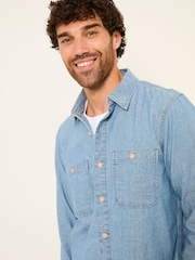 FatFace Blue Denim Long Sleeve Chambray Shirt - Image 4 of 6