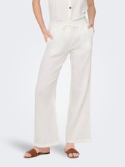 JDY White Cheesecloth Wide Leg 100% Cotton Trousers With Pockets - Image 1 of 1