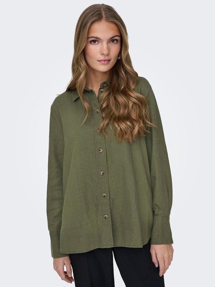 JDY Green Linen Blend Loose Shirt - Image 1 of 1