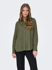 JDY Green Linen Blend Loose Shirt - Image 2 of 6