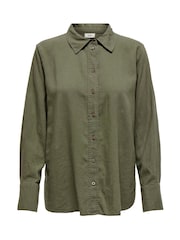 JDY Green Linen Blend Loose Shirt - Image 5 of 6