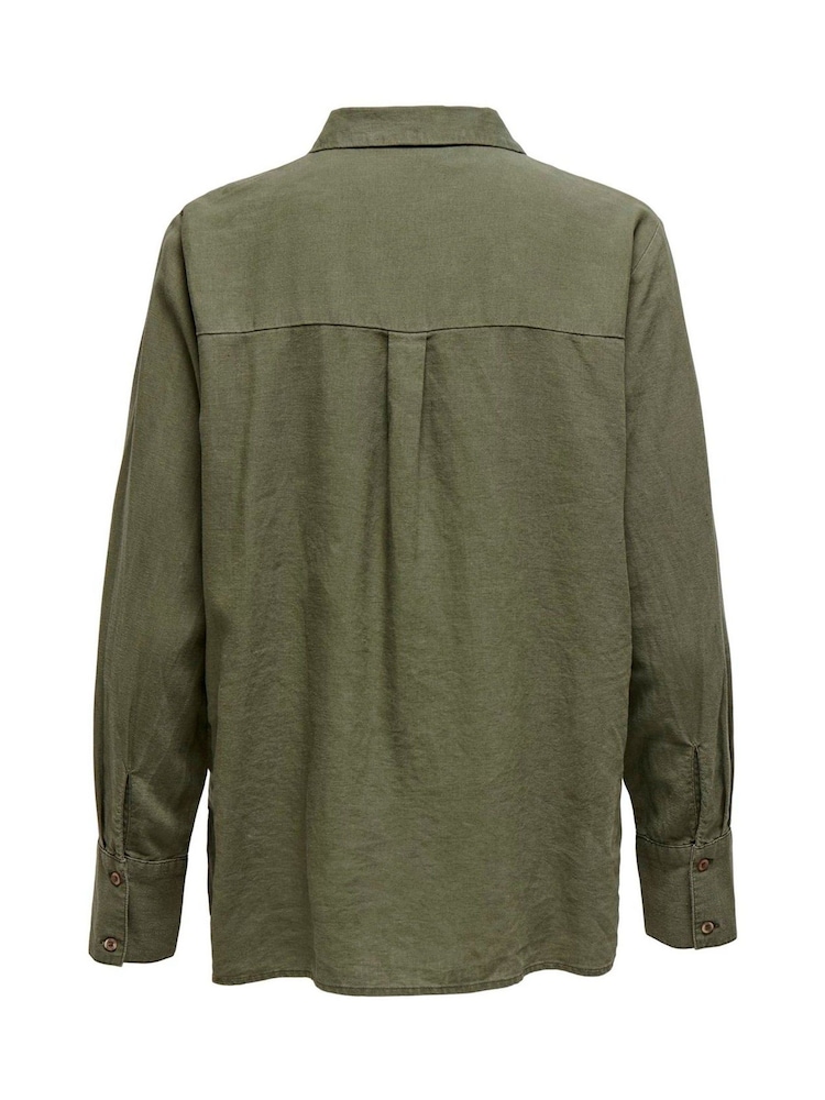 JDY Green Linen Blend Loose Shirt - Image 6 of 6